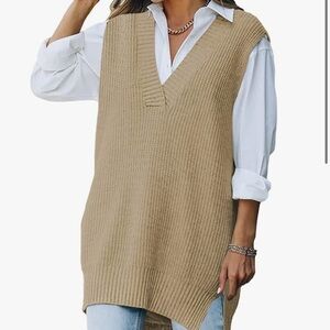 Tan Knit Sleeveless Sweater Vest